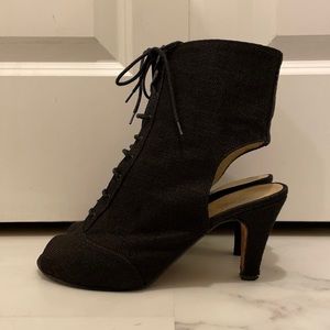 Opening Ceremony Black Peep-Toe Lace-Up Ankle Boots with Open Heel
